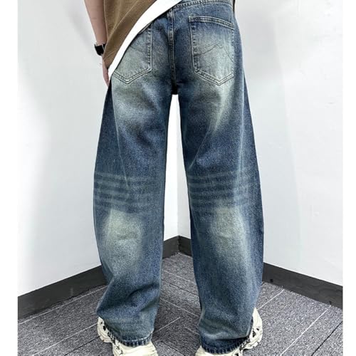 Men's Hip Hop Loose Fit Denim Pants Textured Vintage Wide Leg Washed Y2K Jeans4