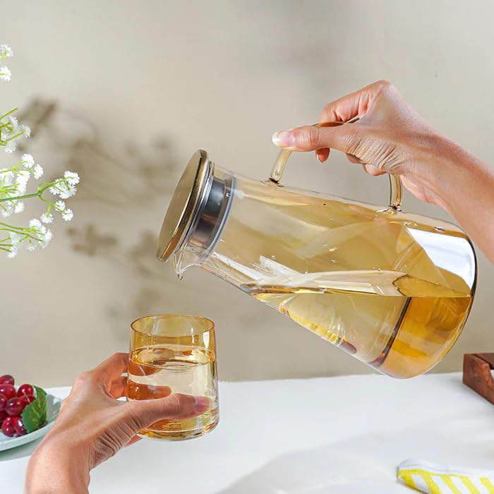 Image of 2 Liter Premium Juice and Water Brown Glass Pitcher jug with Lid Style jug with Handle Water, ice Lemon Tea, Milk and Juice Beverage