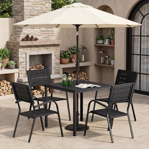 Image of VINGLI Outdoor Patio Dining Set,5 Piece Square Table Patio Furniture Set,HDPE All-Weather Material Outdoor Dining Table and Chair for Garden, Backyard, Poolside,Black