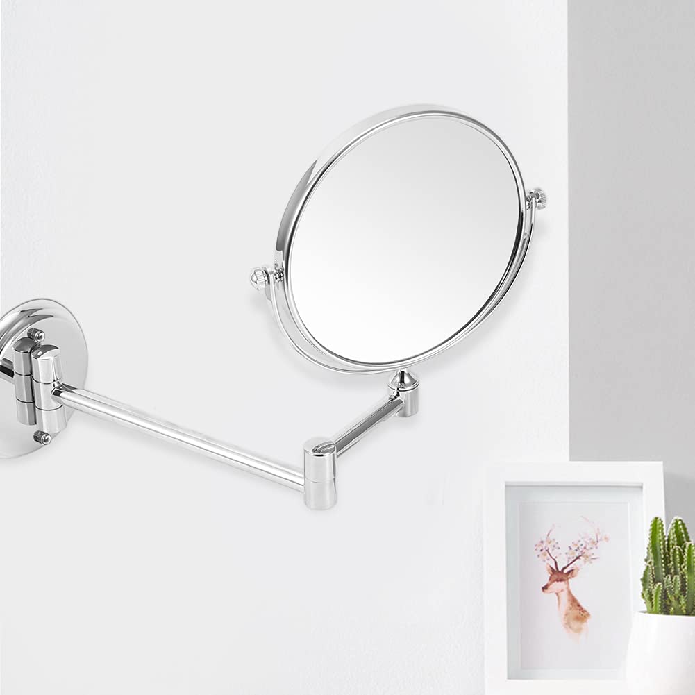 Espejo de Maquillaje de Cobre para Baño Doméstico, Espejo de Maquillaje de Plata para Hotel de Cobre, Espejo de Tocador de Baño, Espejo de Tocador (Fondo redondo plateado brillante 6 pulgadas)