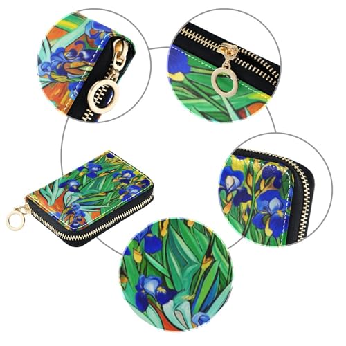 Vibrant Field Blue Irises Lush Women Wallet Small Cute Card Holder RFID Blocking Zippered Coin Purse Pouch with Zipper4