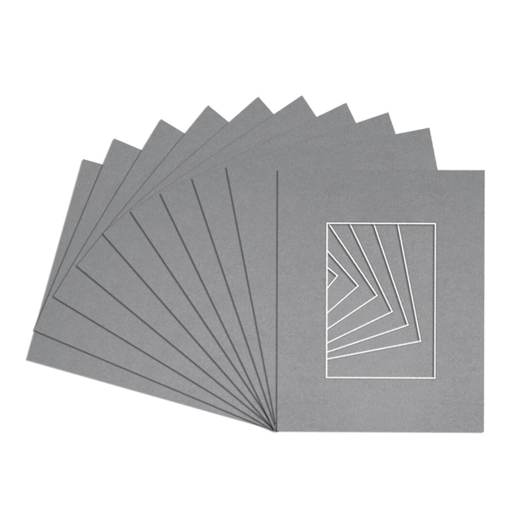 Procut Global 10x8" Mid Grey Picture Mounts to Fit 7x5" Aperture - Precision Cut Cardboard Photo Mount - Ideal for Frames, Prints, Artwork & Certificates - Sizes & Colours Available - 10 Pack