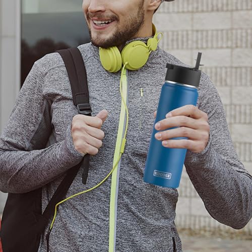Image of koodee Water Bottle with Straw-26 oz Stainless Steel Vacuum Insulated Sports Water Bottle for Boys, Reusable Metal Water Bottle Flask BPA Free (Navy)