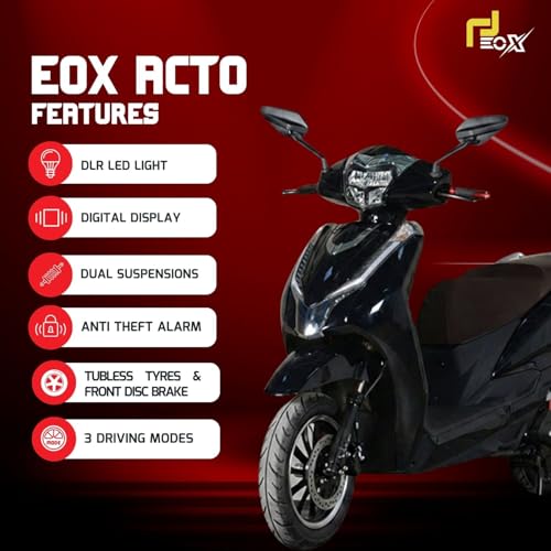 Image of EOX Acto Low Speed Electric Scooter Non RTO with 60-80Km Range, Black Portable Lithium Battery & Charger