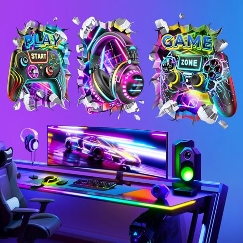 decalmile 3Pcs Pegatinas de Pared Juegos 3D Gamer Vinilos