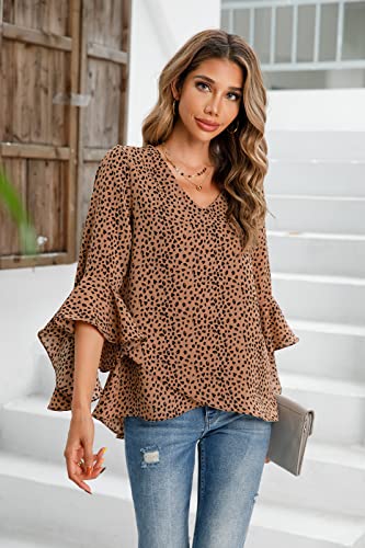 Womens Summer Chiffon Blouses Floral Print V-Neck Bell Sleeve Tops Dressy Casual T-Shirts Fashion4