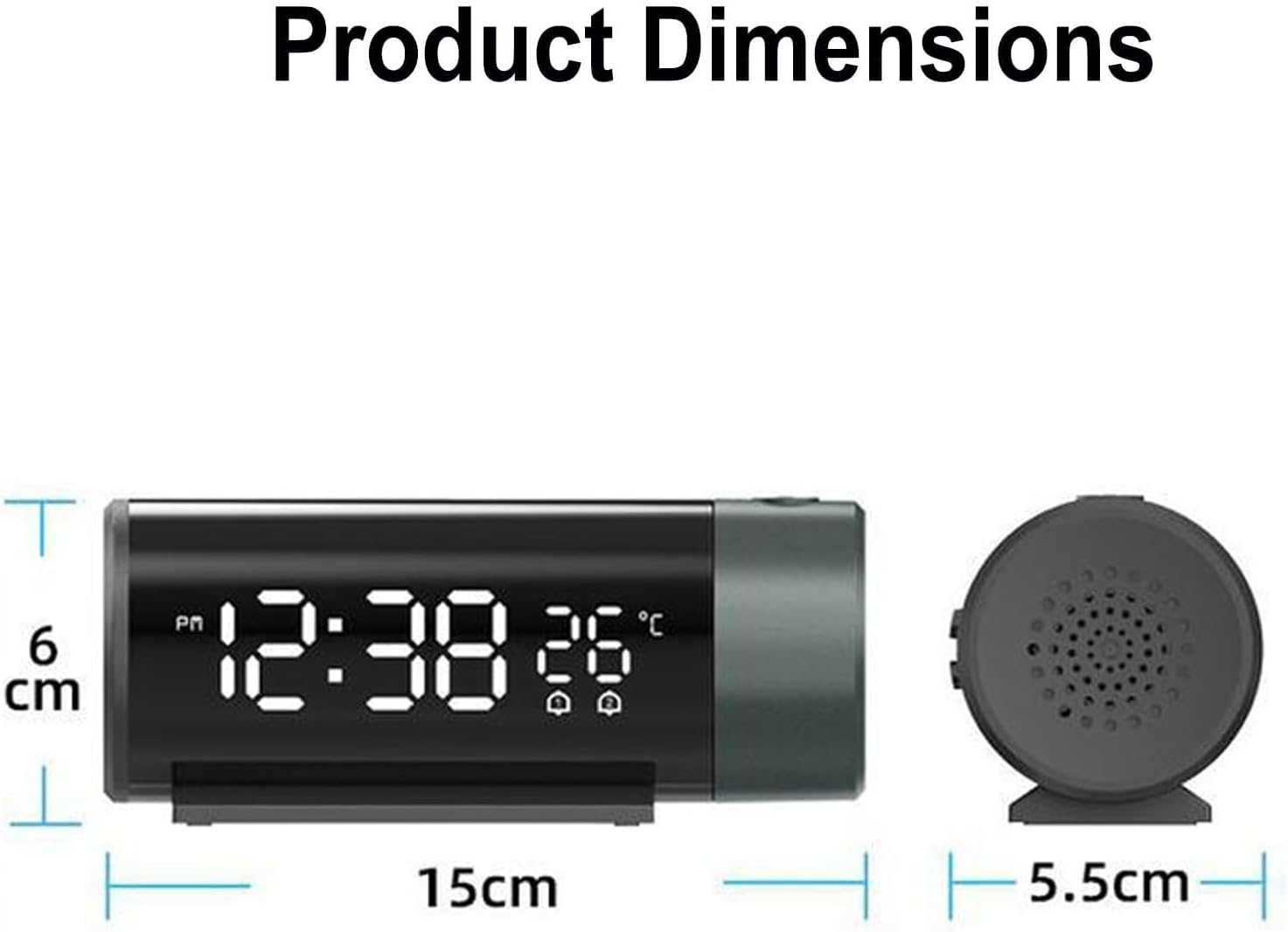 Digital Projection Alarm Clock,4 Adjustable Brightness Levels & USB Charging, with 180° Time Display Temperature Reading, for Bedroom Office