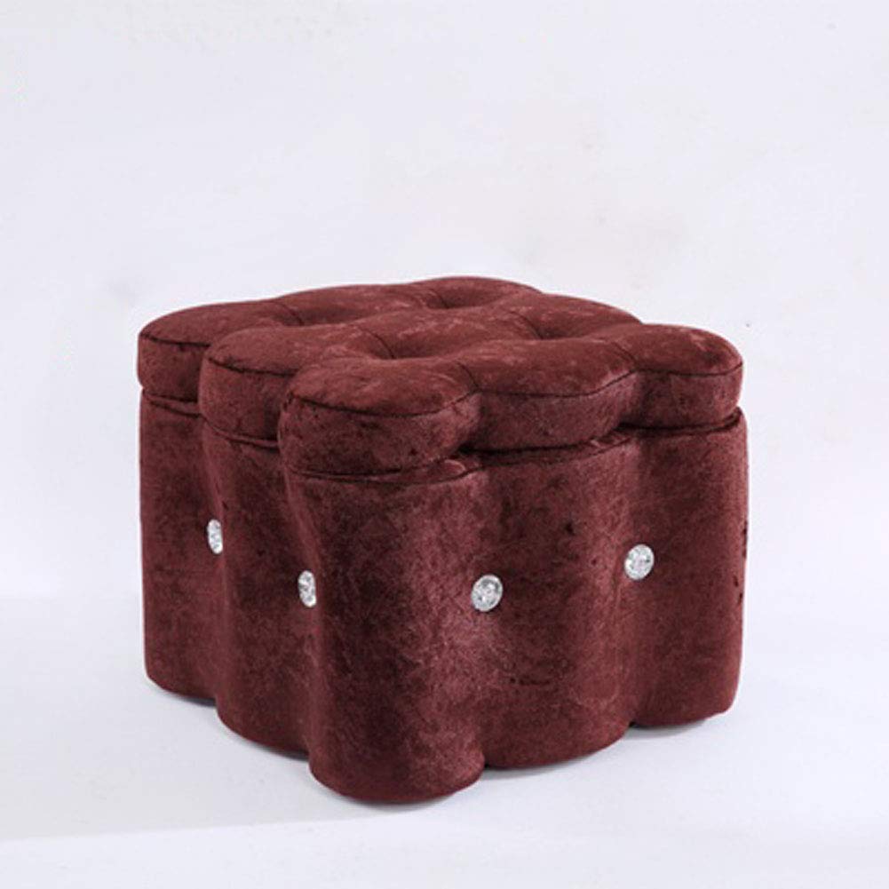 LMMIAOZ European Wooden Pouffe Footstool Square Storage Foot Stool for Living Room Bedroom Study High 11.41In Brown