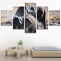SIGNWIN 5 Panel Canvas Wall Art Animals Black and White Dramatic Duotone Expressionism Grey Modern Artwork for Home Decorations Ready to Hang - 60