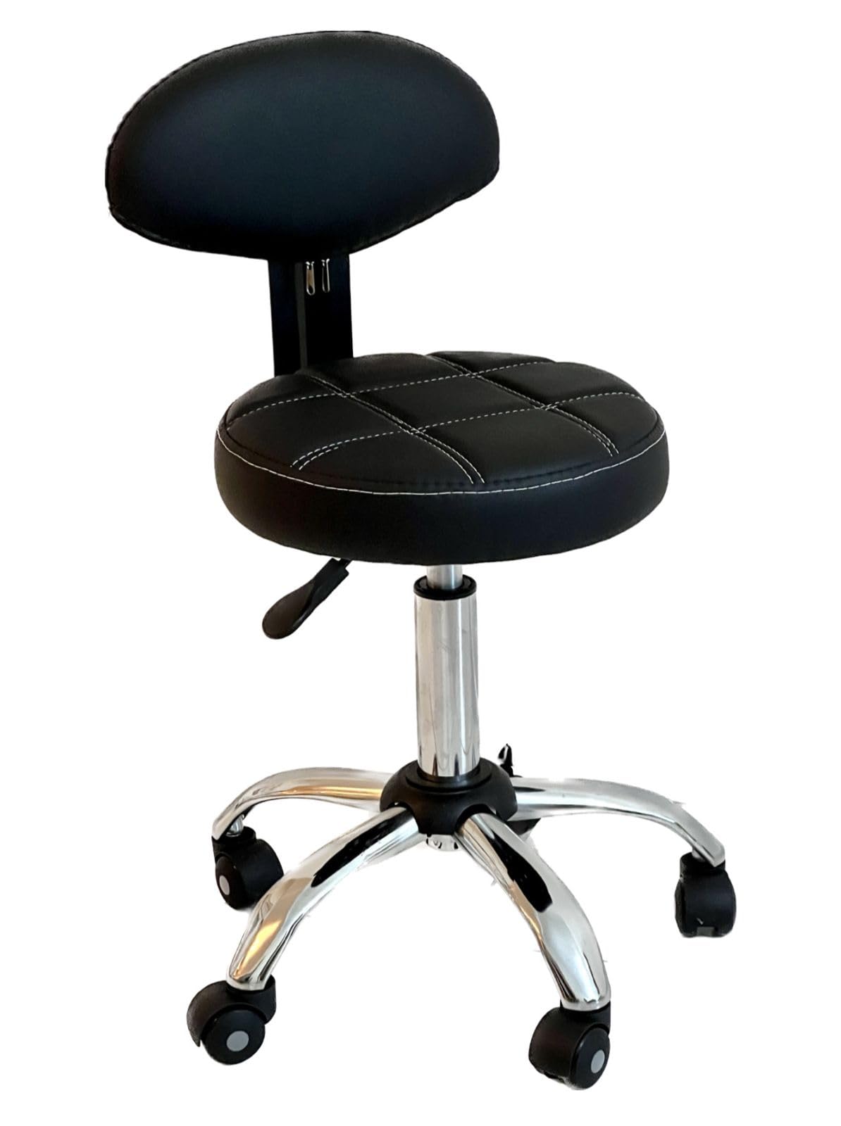 Beauty Salon Stool with Wheels,Heavy Duty Lash Chair Adjustable for Massage Salon Spa Drafting Nail Teach,360 Swivel,Leather,Thick Seat Padding (Black)