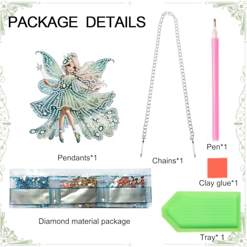 Image of AiYuanzsh Green Butterfly Fairy Diamond Art Painting Hanging Pendant Kit Special Shaped Diamond Dots Art Acrylic Ornaments Diamond Art Painting Pendant for Adult Home Wall Window Decor Gift