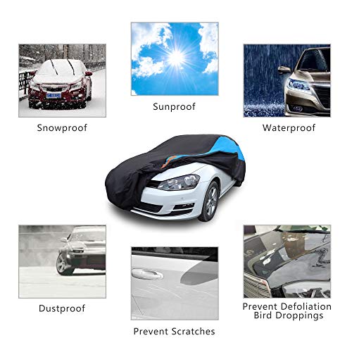 Image of MORNYRAY Waterproof Car Cover All Weather Snowproof UV Protection Windproof Outdoor Full car Cover, Universal Fit for Sedan (Blue, Fit Hatchback Length(Up to 173 inch)