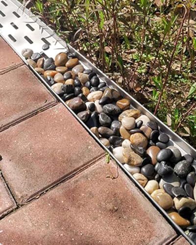 1m Long Trench Drain with Grates, 8inch Wide Trough Diverter for Pebbles & Rainstone, Landscape Decorative Drainage System (39.4x7.9x11.8in) - Durable & Efficient Drainage Solution