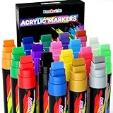 FansArriche Acrylic Paint Markers, 15mm Jumbo Felt Tip, 18 Colored Waterproof and Permanent Paint Pens for Tagging, Signs, Calligraphy, and Outdoor Paintings