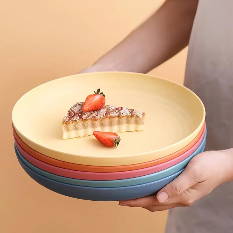 Image of Wheat Straw Plates Set of 4 | Unbreakable Dinner Plates | Lightweight Reusable Serving Plates | Microwave & Dishwasher Safe | Multicolor Stackable Tableware - 20cm