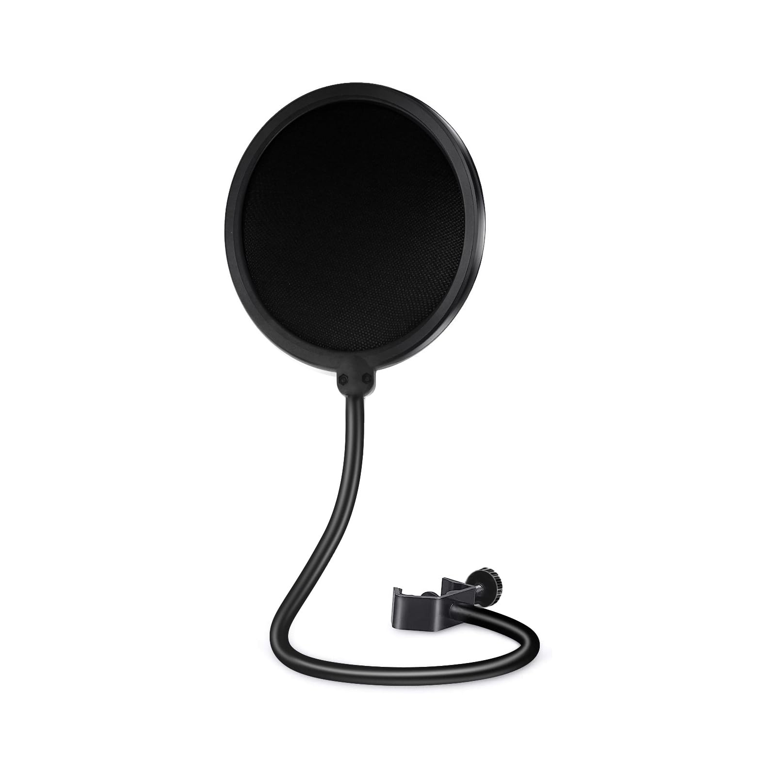 Microphone Pop Filter for Blue Yeti and Other Mics, Dual Layered Wind Screen with Enhanced Flexible 360° Gooseneck Clip Stabilizing Arm for Vocal Recording, Live Broadcasting, Gaming