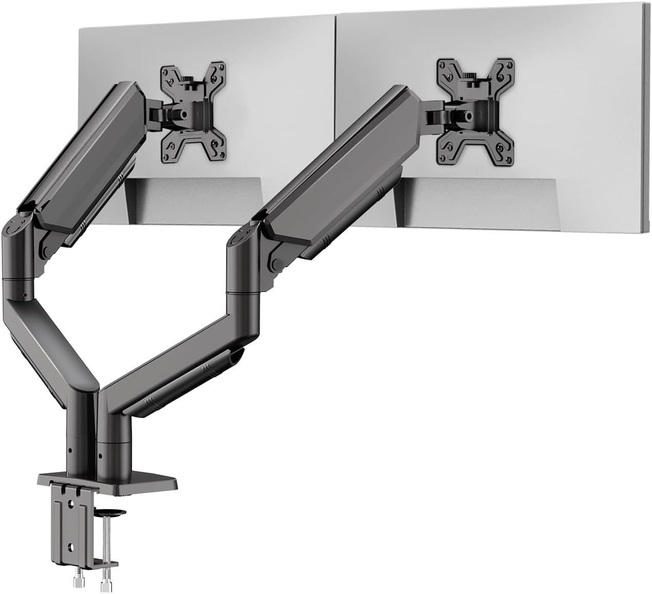 Dual Monitor Stand for 13 to 32 inch Screens, Gas Spring Monitor Arm with Swivel, Tilt, Rotation, Height Adjustable, Desk Mount with C-Clamp and Grommet Base, Each Arm Holds 4.4 to 19.8lbs Screen dual arms