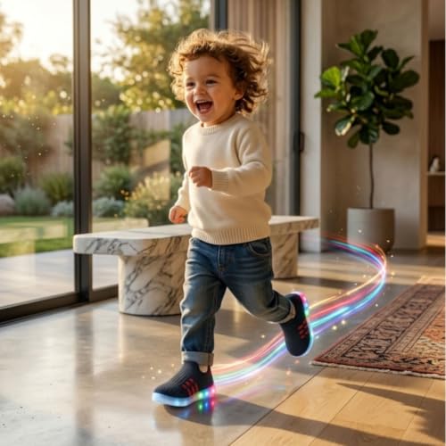 Image of inchJugnu inch LED Light-Up Baby Shoes (0-5 Years) | Soft Sole Comfort for Tiny Feet, Breathable Knit, Easy Slip-On | Magical Glowing Shoes for Happy Kids.