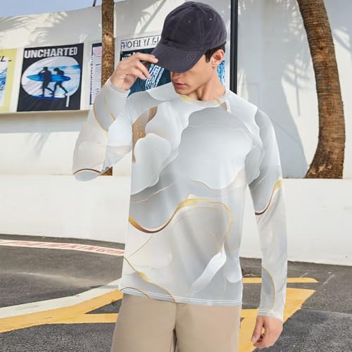Marble White Neutral UPF 50+ Sun Shirts for Men Quick Drying Elasticity UV Sun Protection Shirts Running 5