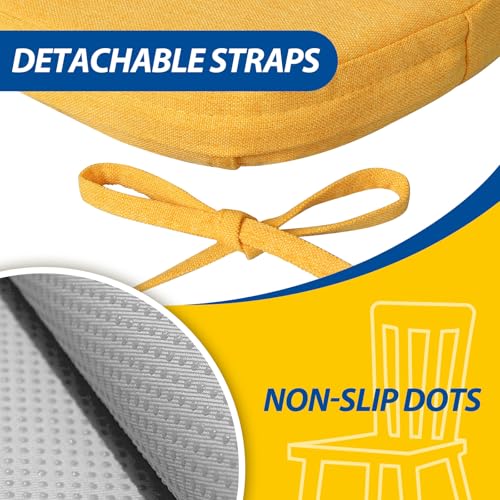 Image of AAAAAcessories D-Shaped Chair Cushions, 2 inch Thick Dining Chair Pads with Ties and Removable, Machine-Washable Cover, 17 inch x 16 inch, Set of 2, Golden Orange
