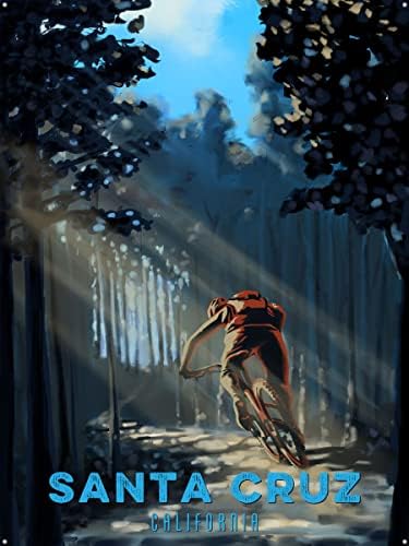 Santa Cruz California Cross Country Mountain Biker Metal Art Print from Illustration by Illustrator Sassan Filsoof 17" x 23"