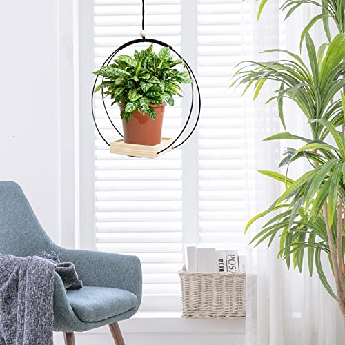 Fullmin Plant Hangers Indoor,Macrame Hanging Planters For Indoor Plants,Hanging Plant Holder For Indoor Plants With Wood Base,Modern Plant Hanger Boho Home Decor- Black(Planter/Plants Not Included) #TOP4