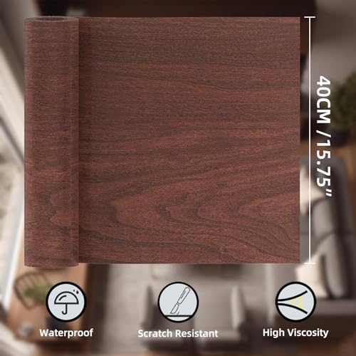 Image of GSCIT Club Cherry Wallpaper, 15.7 inch X 15ft Self Adhesive Wood Grain Repair Tape Patch for Tables, Chairs, Baseboards, Doors, Windows, Floors, Handicraft DIY.