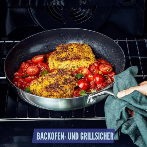 Foto von Blue Diamond Cookware Triple Steel Edelstahl Diamantverstärkte Keramik Antihaft 2-teiliges Bratpfannen-Set, 24cm & 26cm, Tri-Ply,PFAS-frei,Mehrschichtig,Induktion,Spülmaschinenfest,Backofenfest,Silber