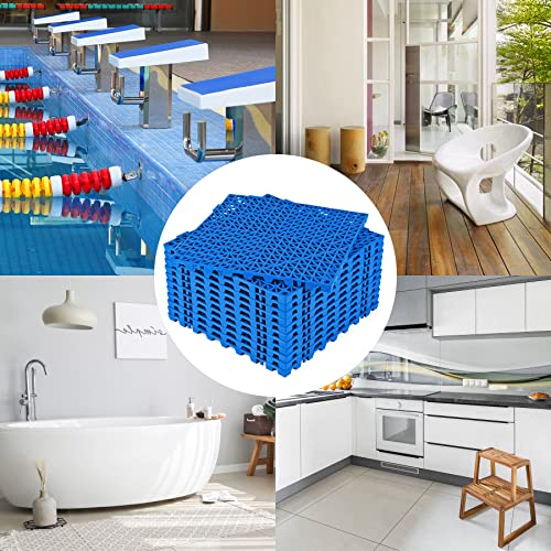 Image of ToLanbbt Modular Interlocking Cushion 12P 11.8 inch x 11.8 inch Interlocking Rubber Floor Drain Holes Non-Slip Splicing Drainage Mats for Deck, Shower, Kitchen, Drain Pool, Sauna Bath, Indoor Outdoor (Blue)