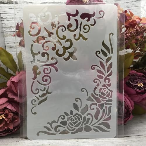 Plantillas reutilizables, 7 x 10.2 pulgadas, plantillas de dibujo de borde de flores para manualidades, pared, lienzo, muebles, álbumes de recortes, decoración del hogar