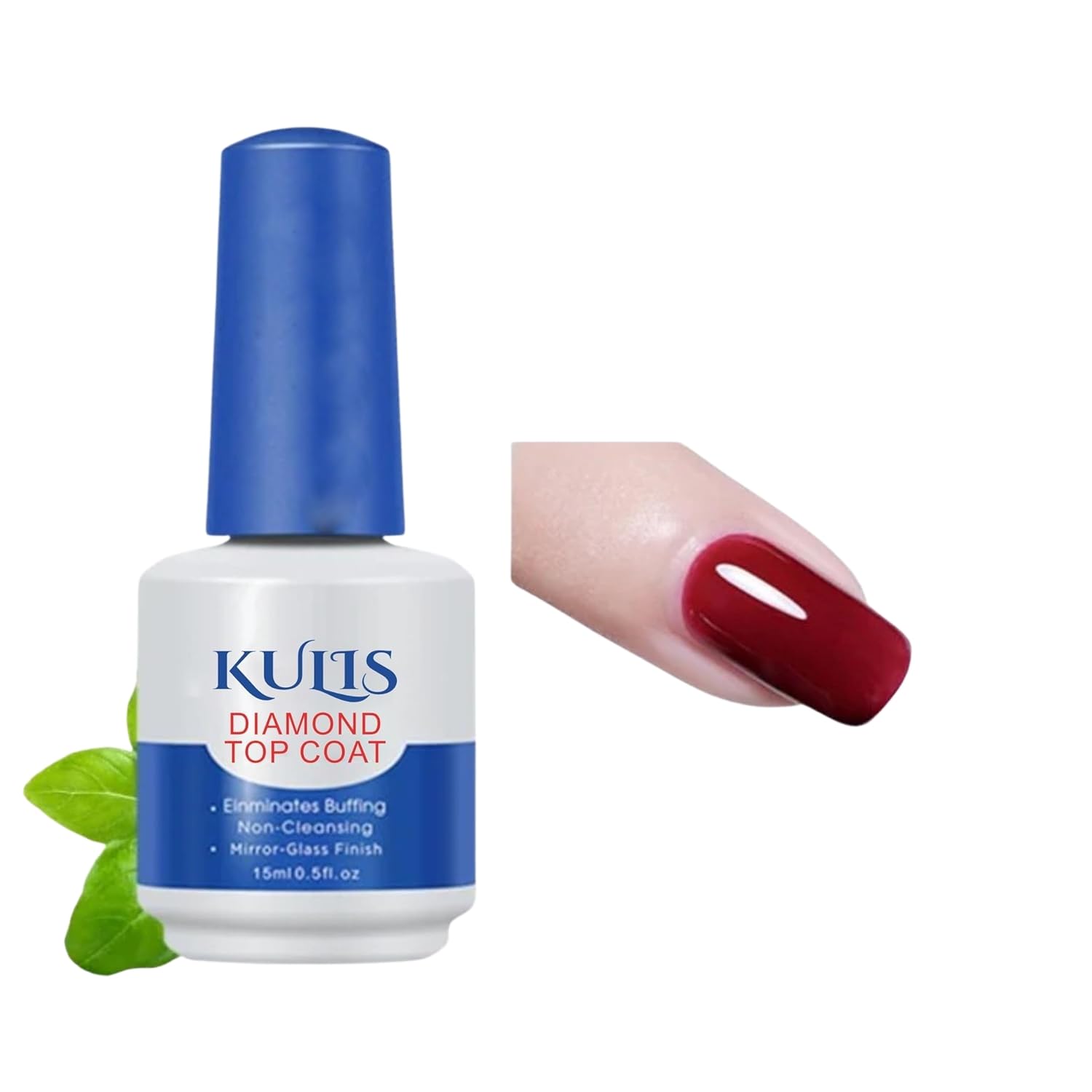 Kulis Diamond Top Coat Gel Polish 15ml – No Wipe, High Gloss, Long Lasting Soak Off UV/LED Cured Nail Gel for DIY & Professional Manicure