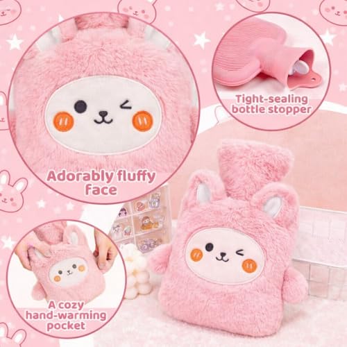 Image of Rabbit Hot Water Bottle with Plush Cover & Hand Warmer Pocket 1000ML Premium Heating Bag for Pain Relief & Menstrual Cramps Hot & Cold Therapy for Arthritis, Injury, Back Pain & Joint Stiffness (Blush Pink)