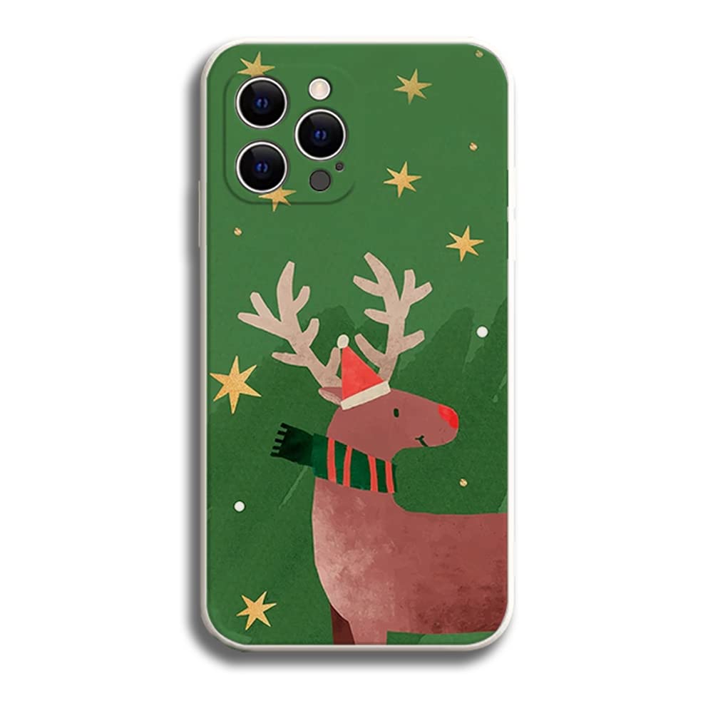 iPhone 14 Pro Case,Reindeer with Santa Hat Christmas iPhone 14 Pro Cases for Women Girls,Soft Silicone Trendy Graphic Design [Camera Protection] Shockproof Case for Apple iPhone 14 Pro