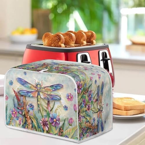Image of Talayituse Dragonfly Daisy Print 2 Slice Toaster Covers Dust Protection Bread Maker Covers Toaster Oven Cloth Cover Kitchen Accessories Washable Appliance Cover with Handle, S