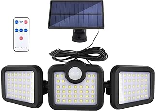 【300°広角照明】ソーラーライト 屋外 センサーライト, 分離型 LED 122灯, 3面発光, リモコン付き, IP65防水, 人感センサー, 5m延長コード, 玄関・駐車場・庭用
