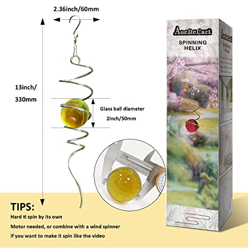 Image of Aoedelyart Gazing Ball Spiral Wind Spinner Tail Sun Catcher 11inch Tail and 2 inch Glass Orb.Decorative Wind Spinner Stabilizer Indoor Outdoor Garden Decoration,Garden Gift -13 inch Height(Gold)