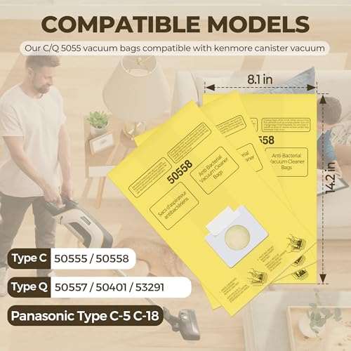 Image of Vacuum Bags Replacement for Kenmore Canister C /Q 50555 50557 50558 and Pana.sonic Type C-5 Vacuums - Premium Vacuum Cleaner Dust Bag, 36 Pack