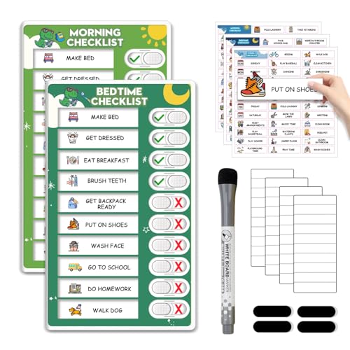 Image of Upgraded Slider Morning /Bedtime Routine Chart for Kids Toddlers - Magnetic Kids Chore Chart for 2 Kids, Dry Erase Chore Chart for Kids, Visual Schedule for Kids