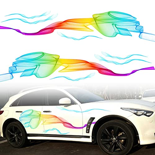 Image of 1 Set Rainbow Streamer Graphics Car Auto Body Side Sticker Colourful Smoke Vinyl Sticker Car Self-Adhesive Side Strip Decal, 82.67'' x 16.53''