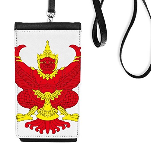 Sac de téléphone Garuda Thaïlande en similicuir noir avec bandoulière