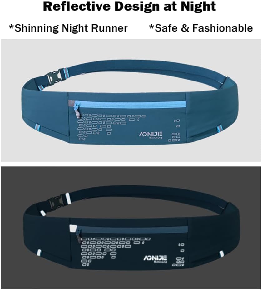AONIJIE Running Belt, Adjustable Fanny and Waist Pack with 3 Quick Access Pockets, 63g Lightweight Workout Pouch, Night Reflection, Ideal for Running Walking Fitness (Yellow with 250ml Flask)