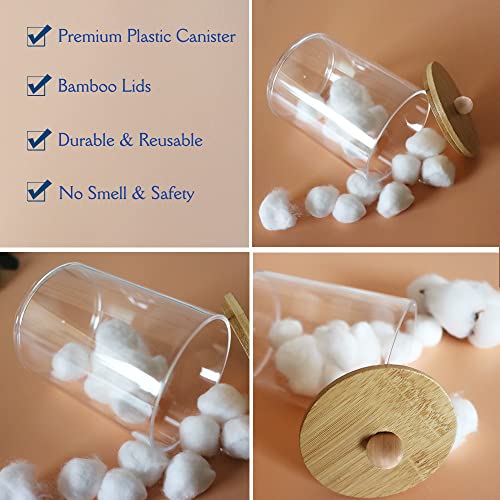 Wisiew Qtip Holder Dispenser For Cotton Ball, Cotton Swab, Floss, Cotton Round Pads - Clear Plastic Apothecary Jar With Bamboo Lids For Bathroom Canister Storage Organization, Vanity Makeup Organizer #TOP7