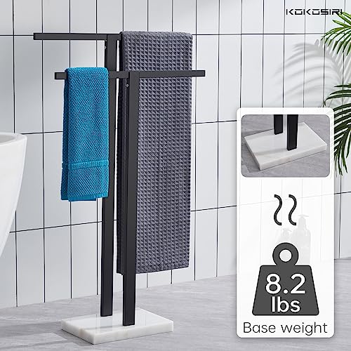Image of KOKOSIRI Bathroom Towel Racks 2-Tier Standing Towel Bars with Marble Base, Stainless Steel Freestanding Towels Holder, Thicken Steady Design, Matte Black THS0003-BK