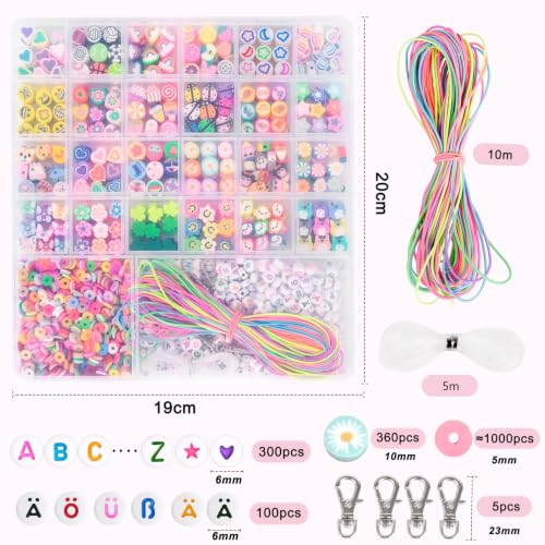 RUBY 1800pcs Perlen zum Auffädeln Kinder, DIY Perlen für Armbänder mit deutschen Buchstaben… – Ansicht 2