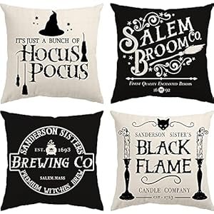 Glaring Halloween Decor Pillow Covers 18×18 Set of 4 Halloween Decorations Hocus Pocus Farmhouse Saying Outdoor Fall Pillows Decorative Throw Cushion Case for Home Black