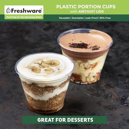 Image of Freshware Plastic Portion Cups with Lids [5.5 Ounce, 200 Sets] Souffle Cups, Jello Shot Cups, Condiment Sauce Containers For Sampling, Sauce, Snack or Dressing