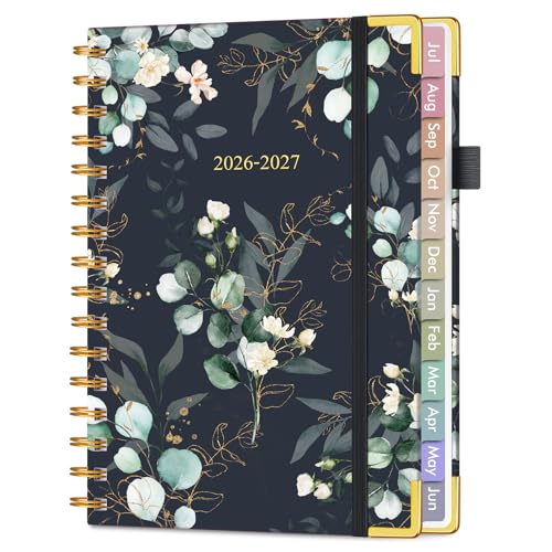 Academic Planner 2026-2027, Hardcover Weekly and Monthly Calendar Planner from July 2026 - June 2027, Daily Agenda Planners with Tabs, College School Organizer for Student Teacher, A5 (6.1" x 8.2"), Green Eucalyptus