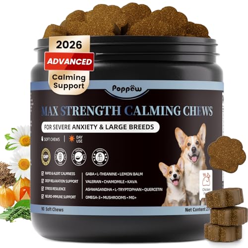 Image of Calming Chews for Dogs - Advanced Calming Treats for Dogs Anxiety, Stress, Separation, & Thunder, Relaxation with Ashwagandha & L-Theanine, Non-Drowsy Alternative to Melatonin, Chicken Flavor, 90Ct