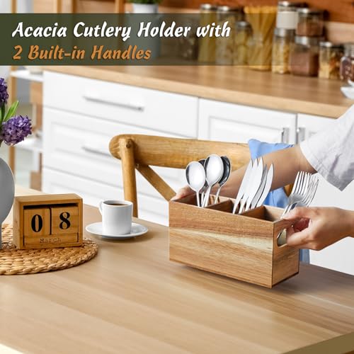 DRASTAR-Silverware-Holder-Acacia-Wooden-Utensil-Caddy-Silverware-Organizer-Countertop-Cutlery-Holder-for-Party-Fork-Spoon-Knife-Organizer DRASTAR Silverware Holder Acacia Wooden Utensil Caddy Silverware Organizer Countertop Cutlery Holder for Party Fork Spoon Knife Organizer