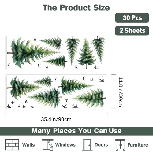 PLIGREAT 2 hojas vinilos decorativos de pared bosque de pinos miniatura 3